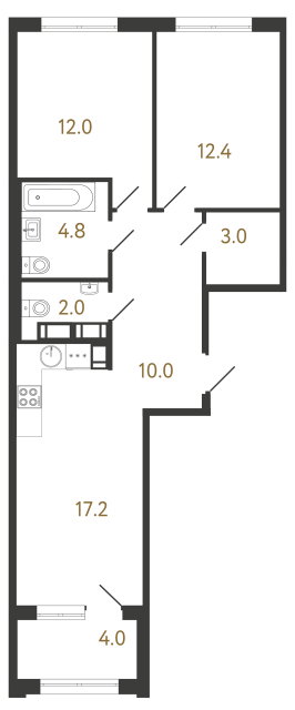 Двухкомнатная квартира №346 в ЖК Струны - 61.4 м²  - №2