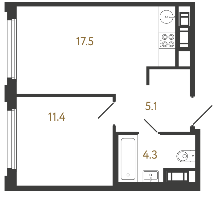 Однокомнатная квартира №405 в ЖК Гений - 38.3 м²  - №2