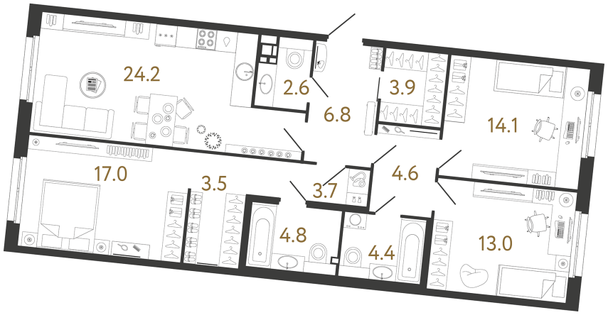 Трёхкомнатная квартира №146 в ЖК Визионер - 102.6 м²