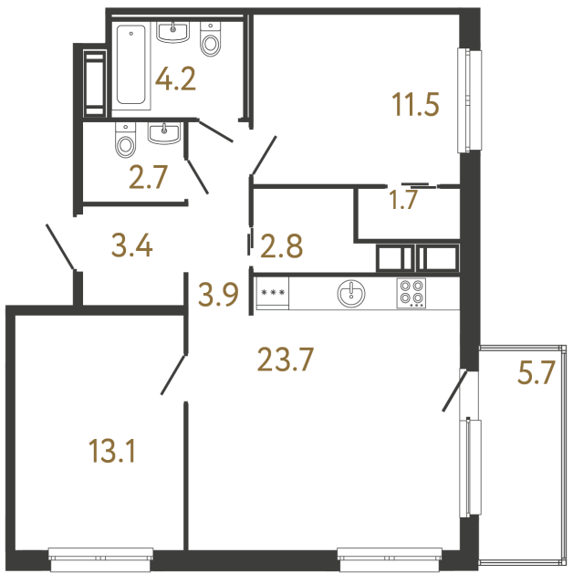 Двухкомнатная квартира №91 в ЖК Передвижники - 67 м²  - №2
