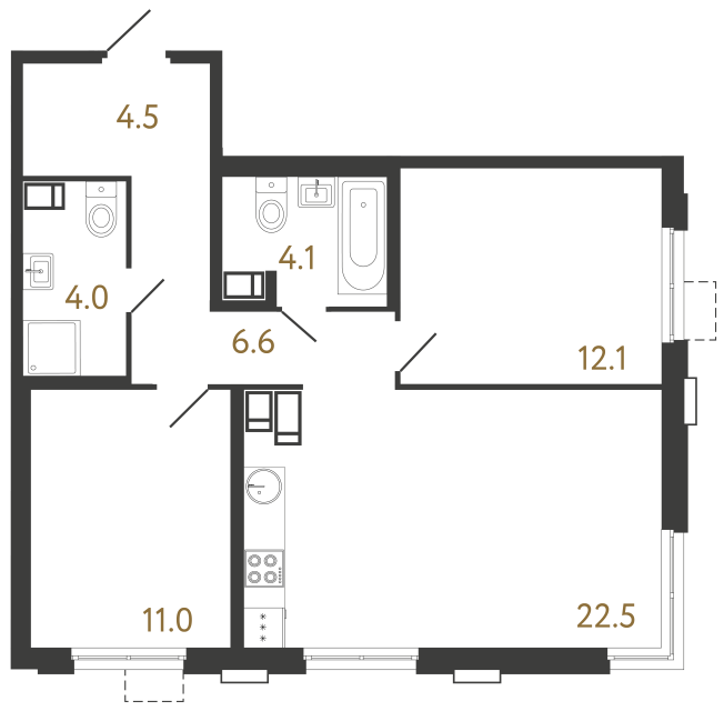 Двухкомнатная квартира №603 в ЖК Струны 2 оч. - 64.8 м²  - №2