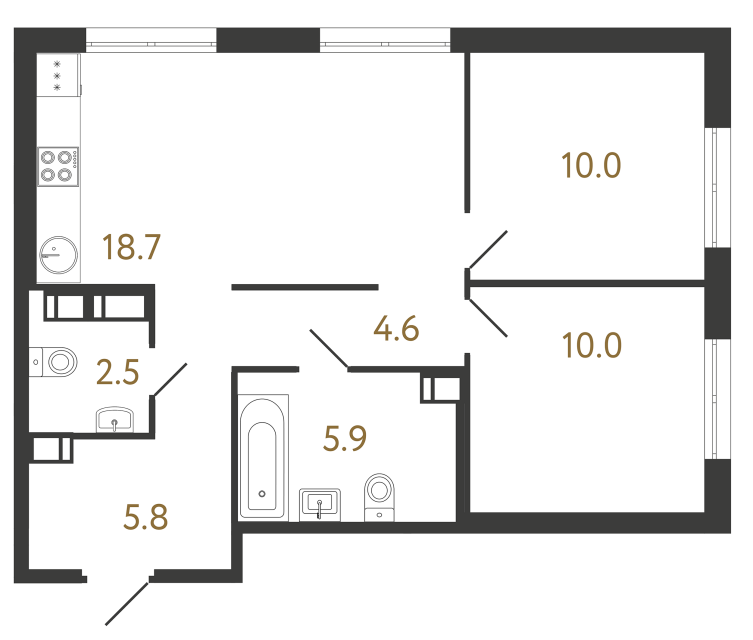 Двухкомнатная квартира №332 в ЖК Струны - 57.5 м²  - №2