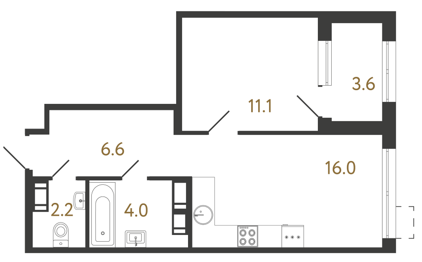 Однокомнатная квартира №450 в ЖК Струны - 39.9 м²  - №2