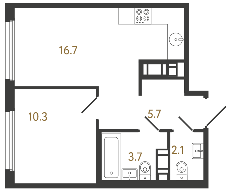 Однокомнатная квартира №908 в ЖК Гений - 38.5 м²  - №2