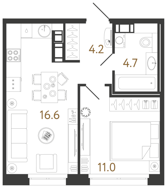 Однокомнатная квартира №85 в ЖК Куинджи - 36.5 м²