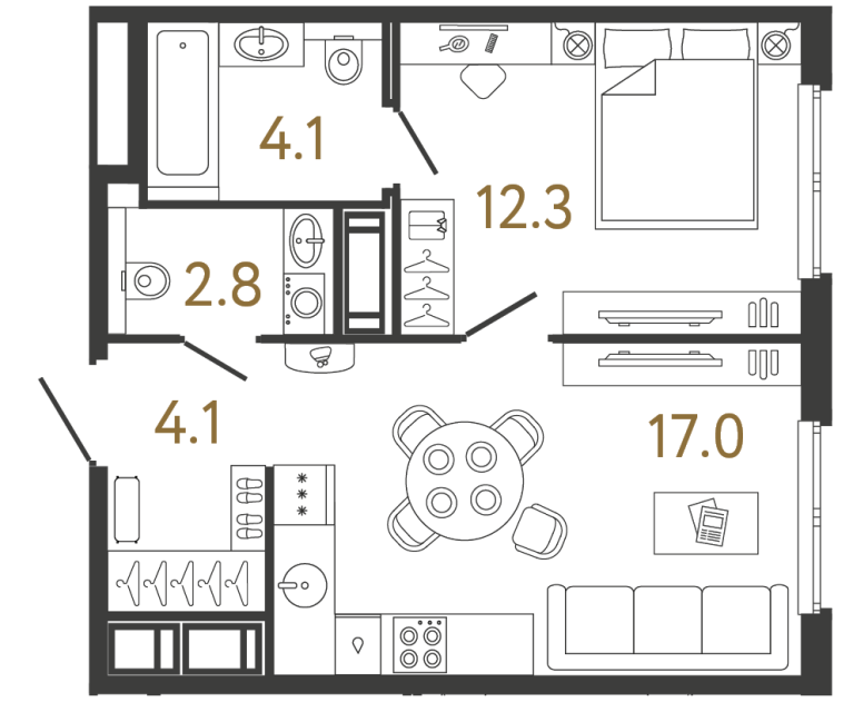 Однокомнатная квартира №90 в ЖК Передвижники - 40.3 м²