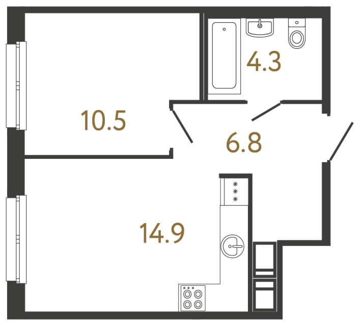 Однокомнатная квартира №48 в ЖК Передвижники - 36.5 м²  - №2