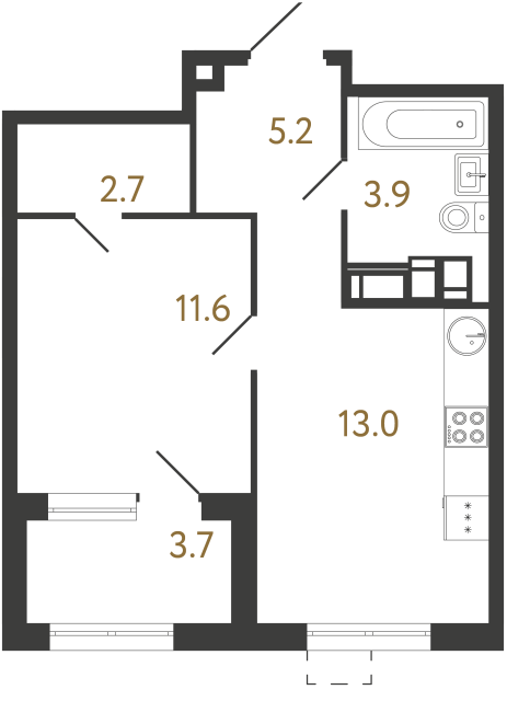 Однокомнатная квартира №60 в ЖК Струны - 36.4 м²  - №2