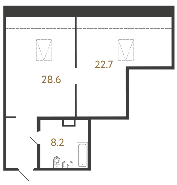 Однокомнатный номер №71 в ЖК Типография - 59.5 м²  - №2