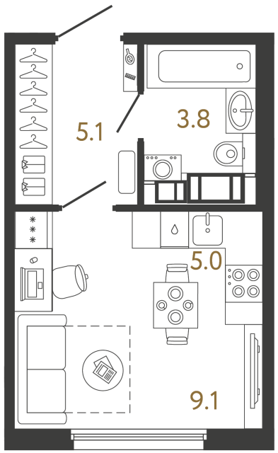 Студия №1 в ЖК Гений - 23 м²