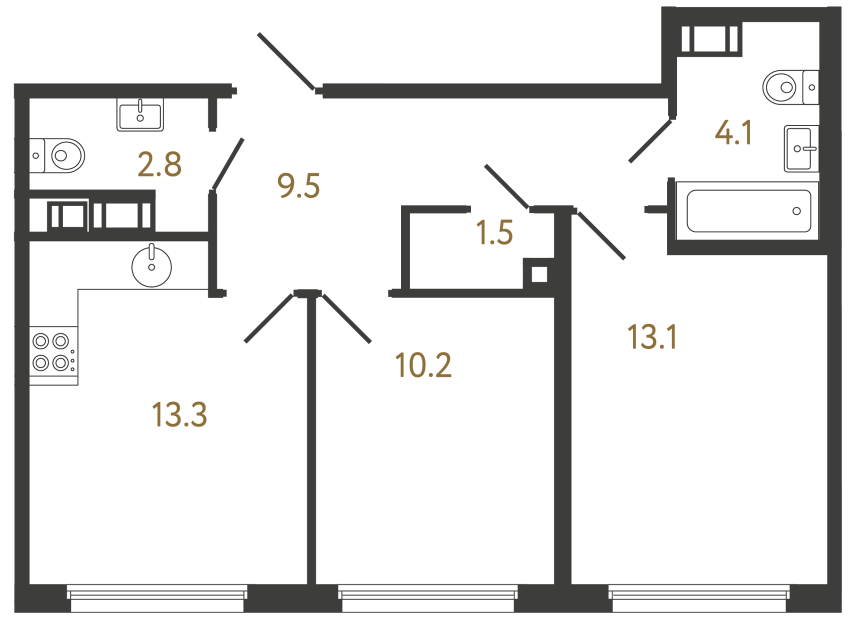 Двухкомнатная квартира №513 в ЖК Гений - 54.5 м²  - №2