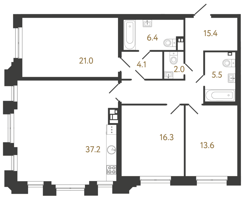Трёхкомнатная квартира №22 в ЖК Коллекционер - 121.5 м²  - №2