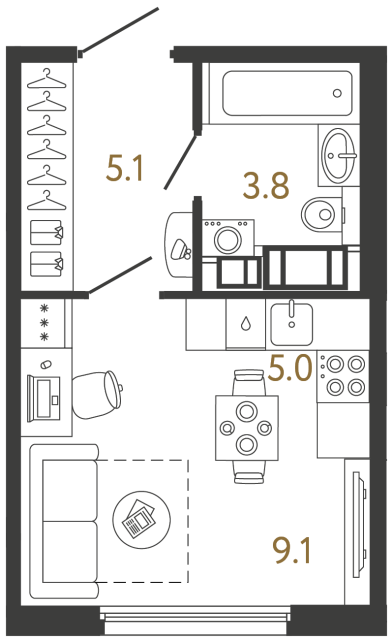 Студия №144 в ЖК Гений - 23 м²