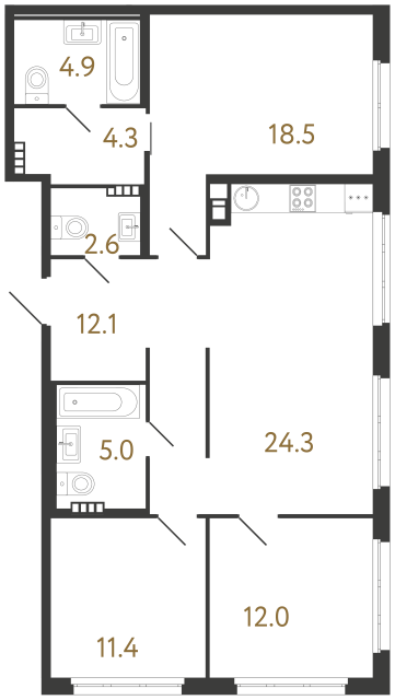 Трёхкомнатная квартира №120 в ЖК Визионер - 95.1 м²  - №2