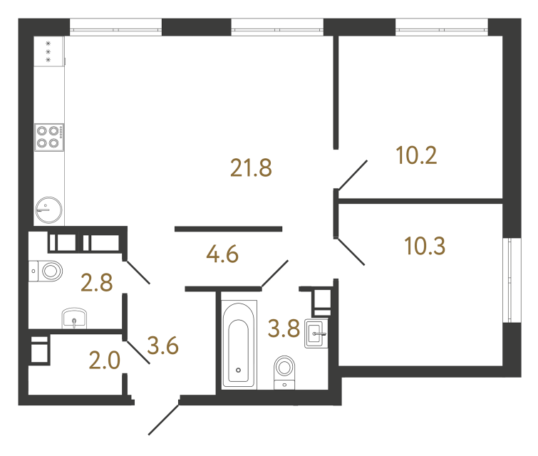 Двухкомнатная квартира №262 в ЖК Струны - 59.1 м²  - №2