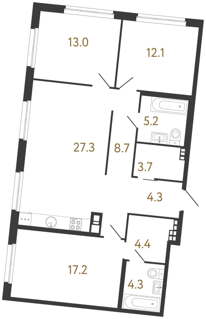 Трёхкомнатная квартира №155 в ЖК Визионер - 100.2 м²  - №2