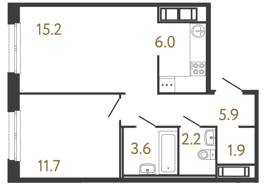 Однокомнатная квартира №117 в ЖК Передвижники - 46.5 м²  - №2