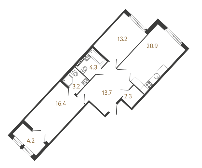 Двухкомнатная квартира №203 в ЖК Миръ - 74 м²  - №2