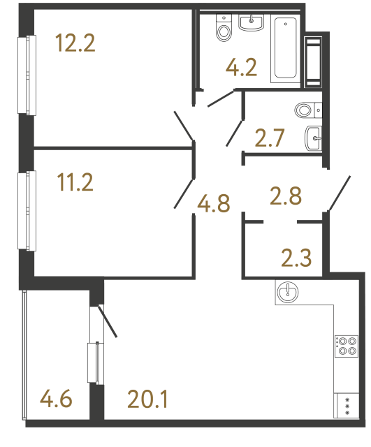 Двухкомнатная квартира №298 в ЖК Передвижники - 60.3 м²  - №2