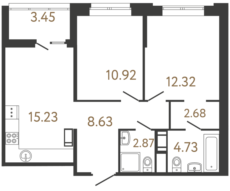Двухкомнатная квартира №670 в ЖК Ultra City 3 - 56.92 м²  - №2
