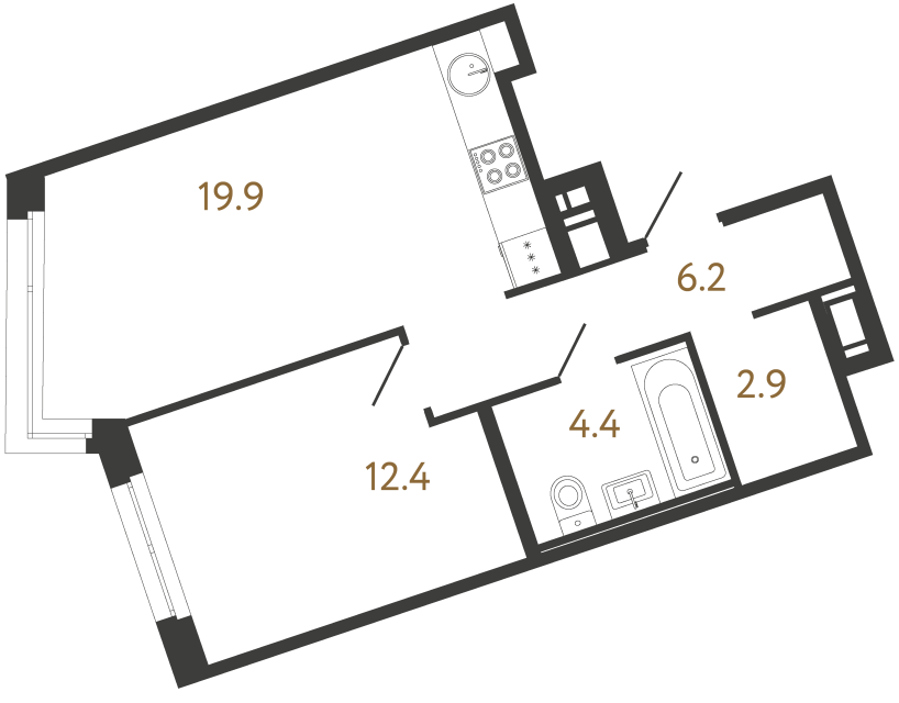 Однокомнатная квартира №133 в ЖК Литера - 45.8 м²  - №2