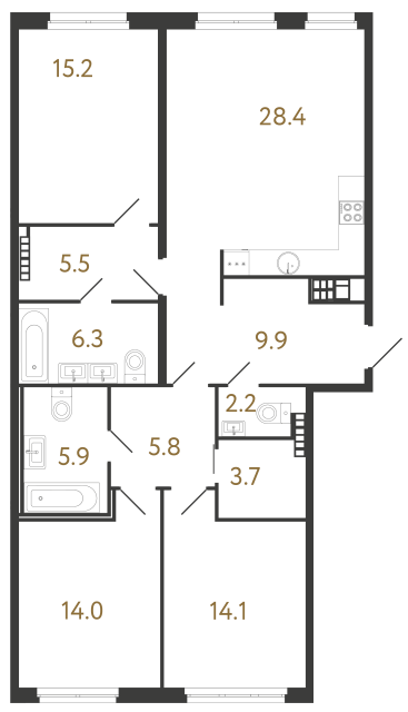 Трёхкомнатная квартира №134 в ЖК Визионер - 111 м²  - №2