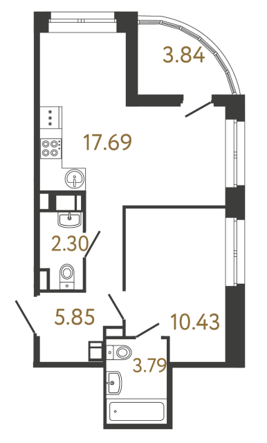 Однокомнатная квартира №889 в ЖК Ultra City 3 - 40.07 м²  - №2