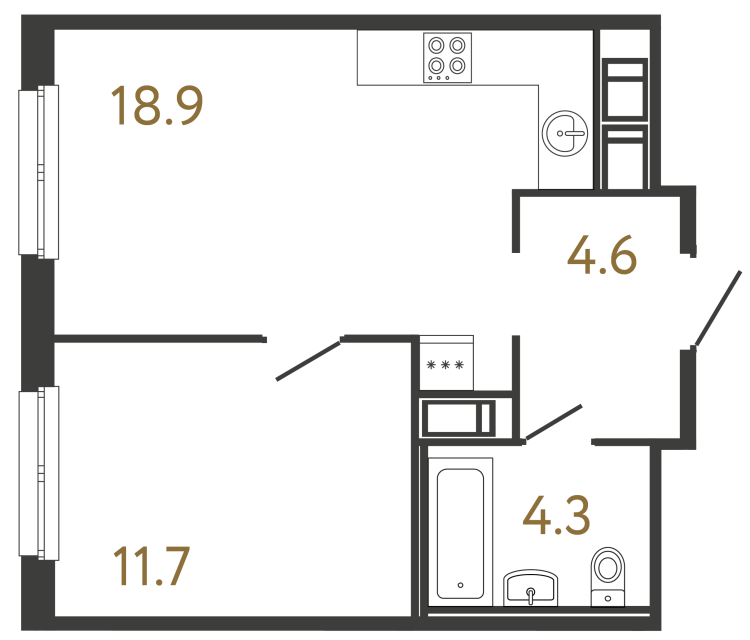Однокомнатная квартира №320 в ЖК Передвижники - 39.5 м²  - №2