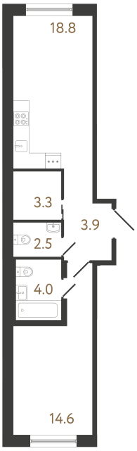 Однокомнатная квартира №287 в ЖК Передвижники 2 - 47.1 м²  - №2