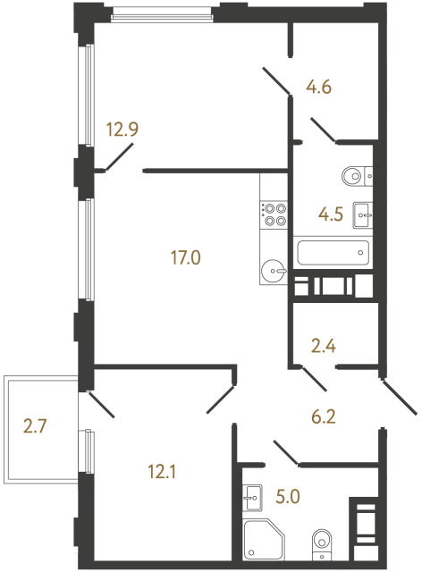 Двухкомнатная квартира №779 в ЖК Гений - 64.7 м²  - №2