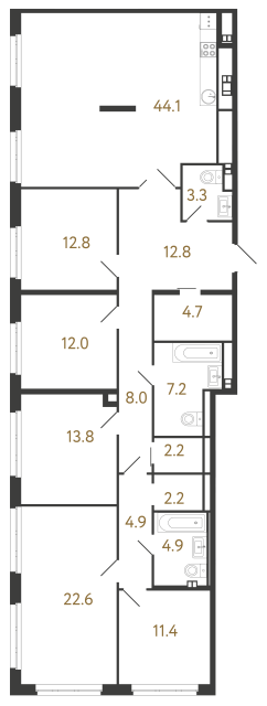 Пятикомнатная квартира №11 в ЖК Визионер - 166.9 м²  - №2