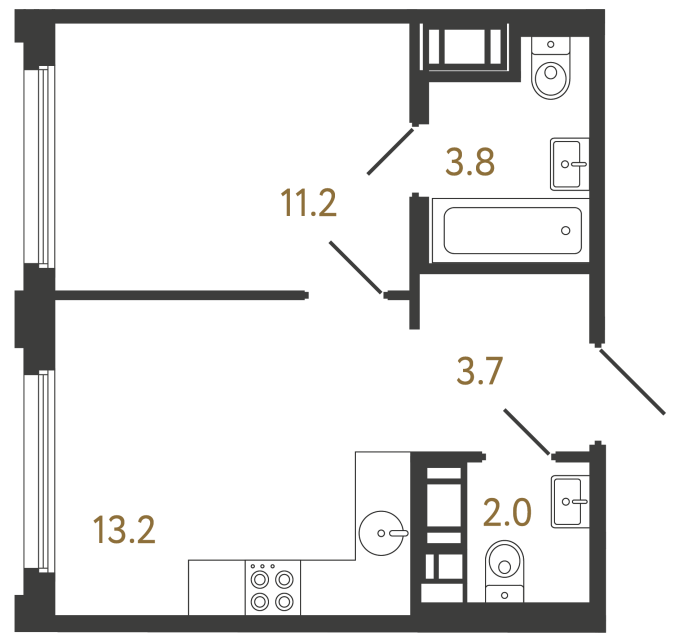 Однокомнатная квартира №214 в ЖК Гений - 33.9 м²  - №2
