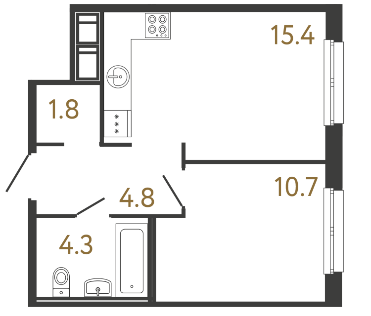 Однокомнатная квартира №265 в ЖК Передвижники - 37 м²  - №2