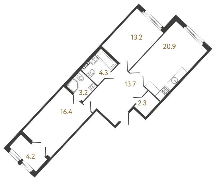 Двухкомнатная квартира №199 в ЖК Миръ - 74 м²  - №2