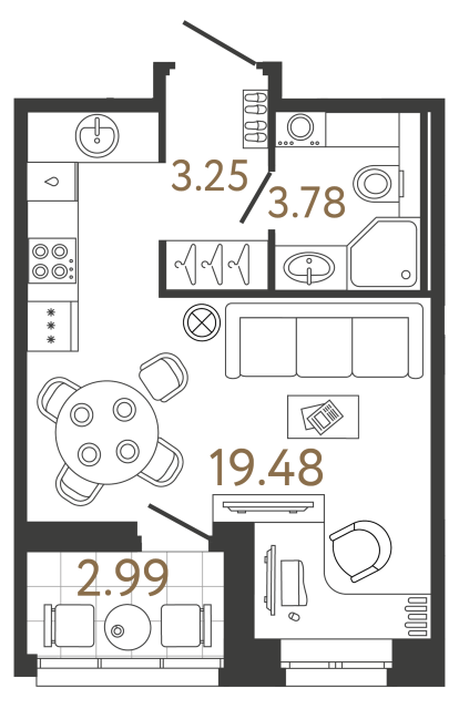 Студия №601 в ЖК Ultra City 3 - 26.51 м²