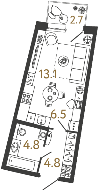 Студия №73 в ЖК Цвет Зеленогорска - 29.2 м²