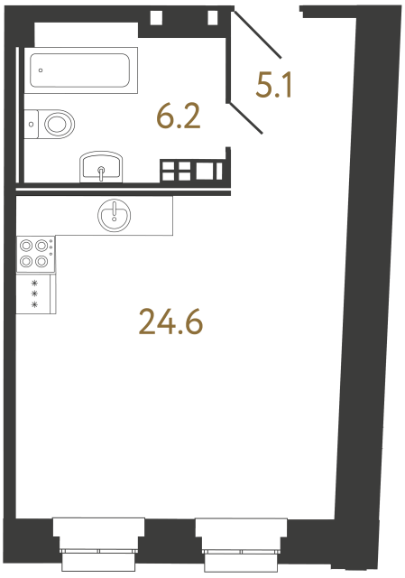 Апартаменты-студия №15 в ЖК Светоч - 35.9 м²  - №2