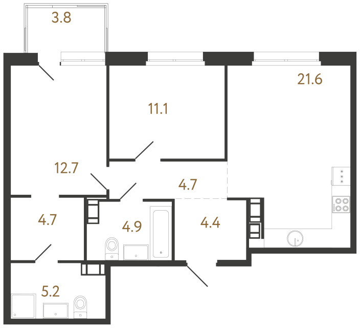 Двухкомнатная квартира №393 в ЖК Куинджи - 69.3 м²  - №2