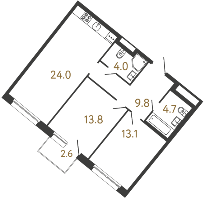 Двухкомнатная квартира №55 в ЖК Цвет Зеленогорска - 69.4 м²  - №2