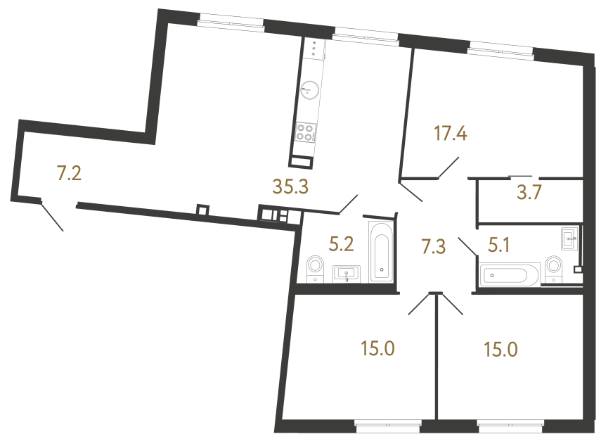 Трёхкомнатная квартира №147 в ЖК Визионер - 111.2 м²  - №2