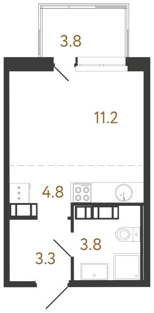 Студия №164 в ЖК Куинджи - 23.3 м²  - №2