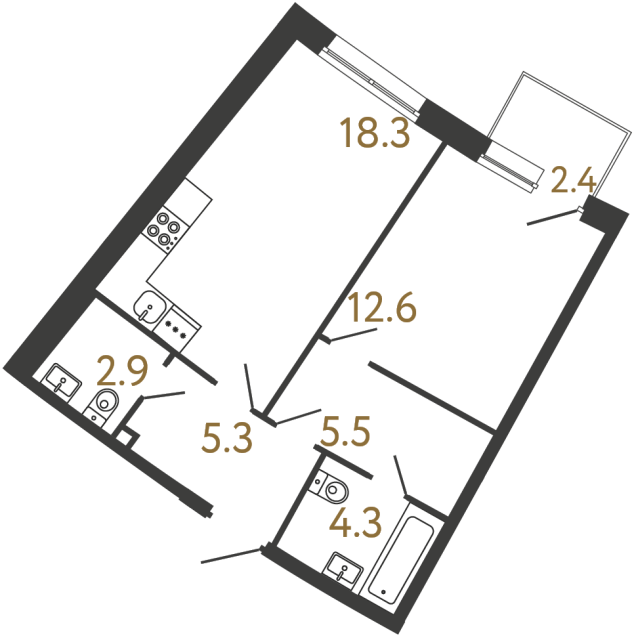 Однокомнатная квартира №69 в ЖК Цвет Зеленогорска - 48.9 м²  - №2