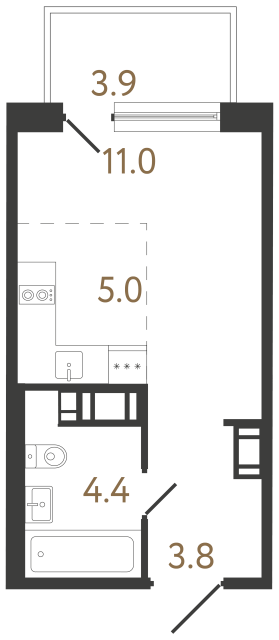 Студия №188 в ЖК Передвижники 2 - 24.2 м²  - №2