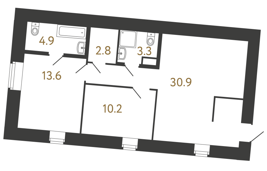 Двухкомнатный номер №115 в ЖК Типография - 65.7 м²  - №2