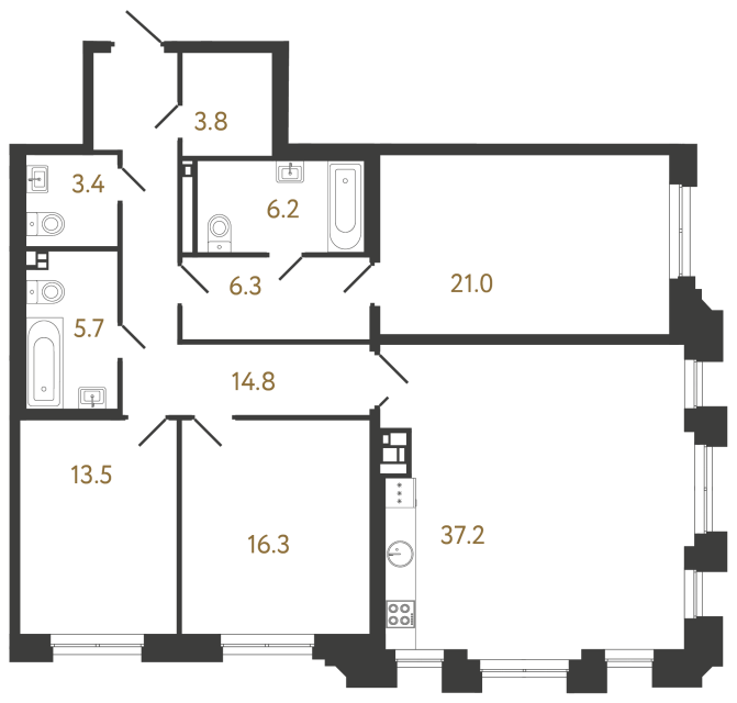 Трёхкомнатная квартира №20 в ЖК Коллекционер - 128.2 м²  - №2