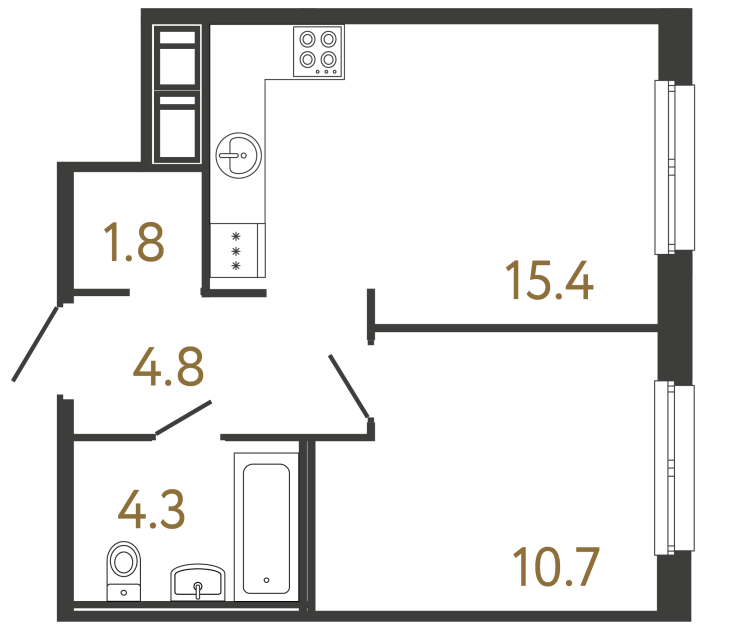 Однокомнатная квартира №233 в ЖК Передвижники - 37 м²  - №2