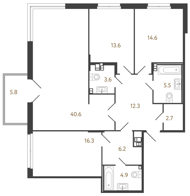 Трёхкомнатный номер №21 в комплексе «Репин» - 120.3 м²  - №2