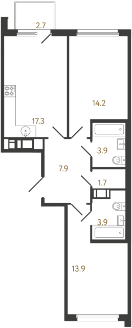 Двухкомнатная квартира №1098 в ЖК Гений - 62.8 м²  - №2