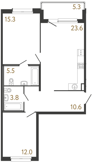 Двухкомнатная квартира №191 в ЖК Передвижники - 70.8 м²  - №2