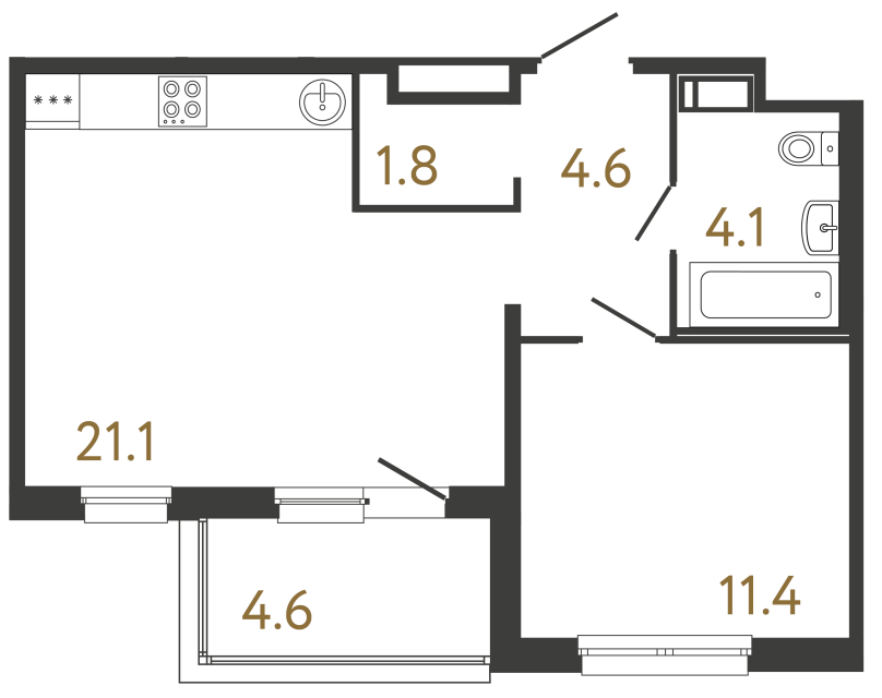Однокомнатная квартира №157 в ЖК Передвижники - 43 м²  - №2